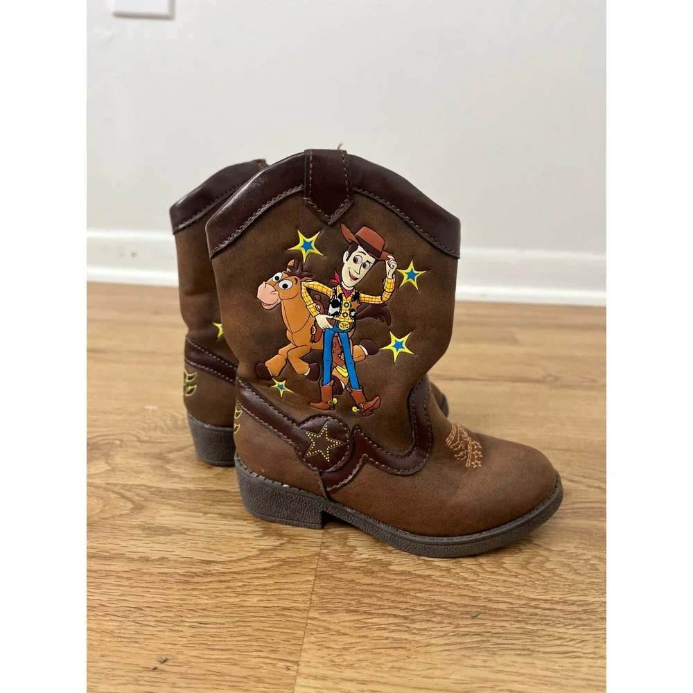 Disney Pixar Toy Story Woody Western Boots Toddler Size 8 Brown Bullseye Zip Up